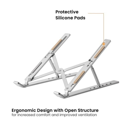 Brateck LPS03-3-03 PORTABLE 6-LEVEL ADJUSTABLE ALUMINUM LAPTOP RISER For most 11'-15' laptops, tablets and more (Silver) (LS)