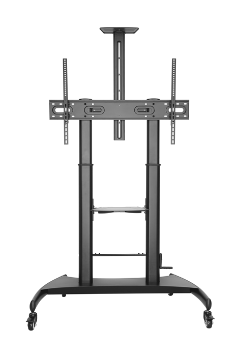 Brateck Large Screen Telescopic Height-Adjustable Steel TV Cart with Crank Handle Fit 60'-100' Up to 100kg- Matte Black (LS)