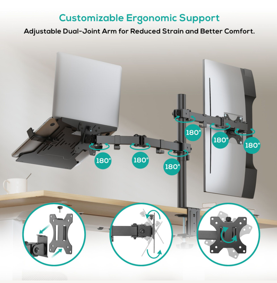 mbeat® Dual-Screen Articulating Monitor Arm with Interchangeable Laptop Holder