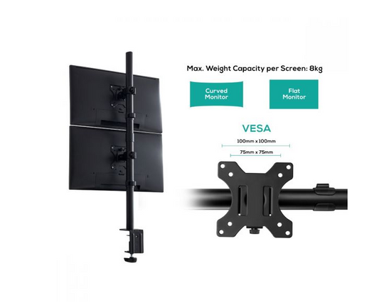 mbeat® activiva Dual-Screen Articulating Vertical Monitor Arm is designed for ultimate workspace efficiency and ergonomic comfort