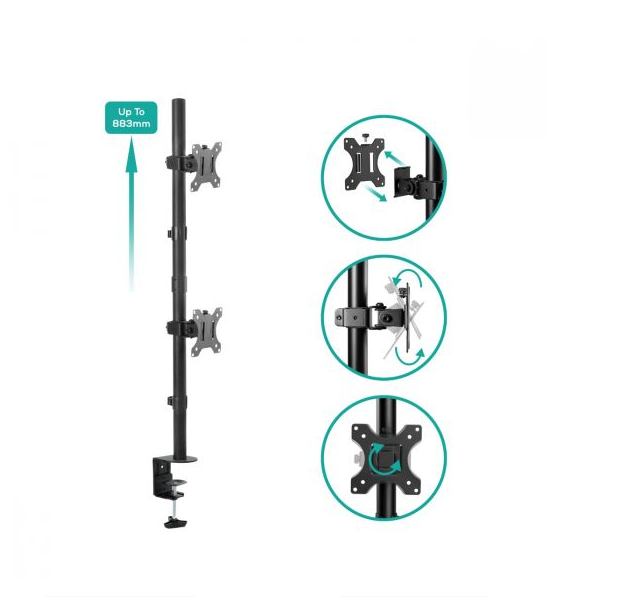 mbeat® activiva Dual-Screen Articulating Vertical Monitor Arm is designed for ultimate workspace efficiency and ergonomic comfort