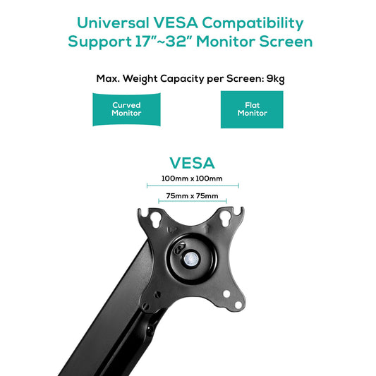 mbeat® activiva ErgoLife Dual Monitor Screen Steel Gas Spring Monitor Arm Built-in Spring Tension Cable Management Net Weight 4kg