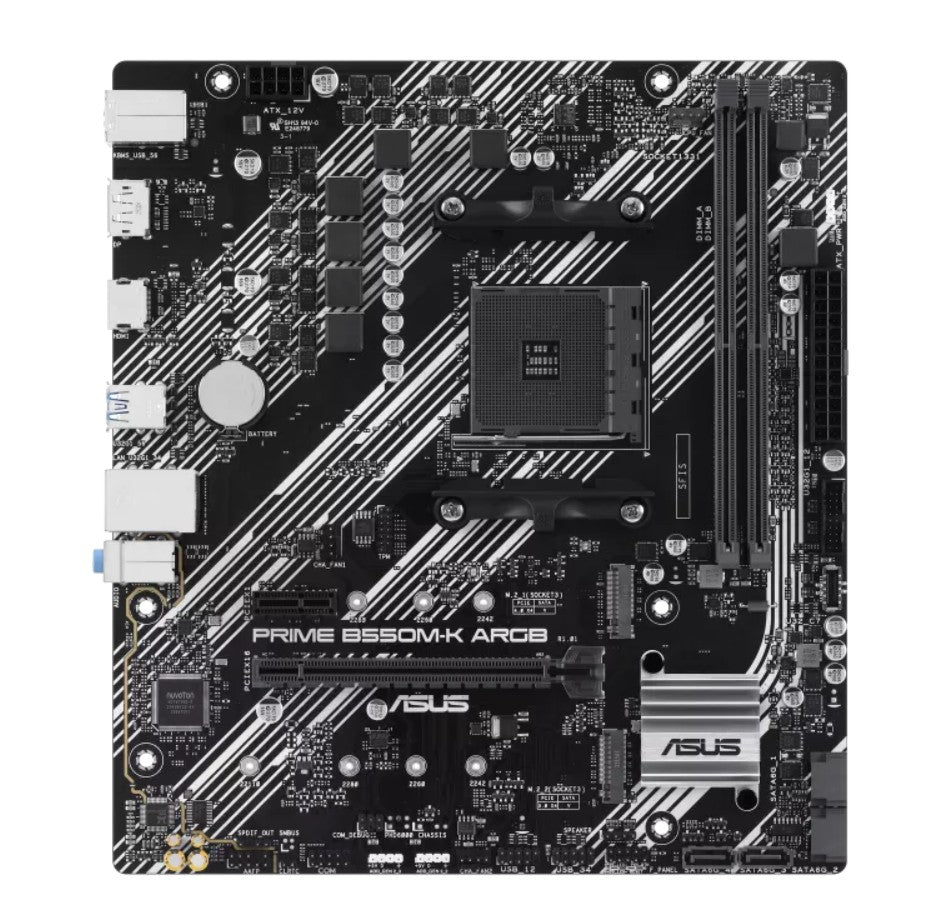 ASUS AMD B550M PRIME B550M-K ARGB (Ryzen AM4) Micro-ATX Motherboard 2x DDR4 64GB, Dual M.2, PCIe 4.0, Realtek 1Gb Ethernet, DP, HDMI