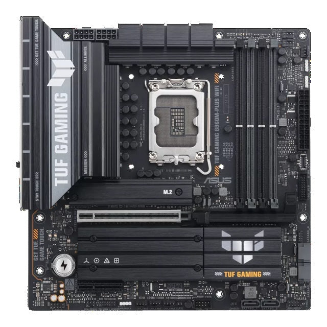 ASUS TUF GAMING B860M-PLUS WIFI LGA1851 mATX Motherboard 256GB, DDR5, 1 x PCIe 5.0, 3 x M.2 slots, 4 x SATA, WiFi 7, 1 x HDMI, 1 x DP
