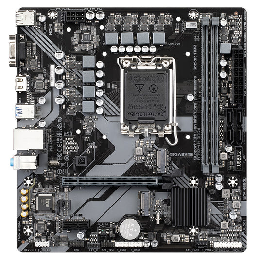 Gigabyte B760M H DDR4 Intel LGA 1700 m-ATX Motherboard, 2x DDR4 ~64GB, 1x PCI-E x16, 2x M.2, 4x SATA, 3x USB 3.2, 2x USB 2.0,