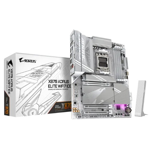 Gigabyte X870 AORUS ELITE WF7 ICE AMD AM5 ATX Motherboard 4x DDR5~256GB,3x PCIe x16, 4x M.2, 4x SATA 6, 4x USB 3.2, 4x USB2.0, 2x USB-C,