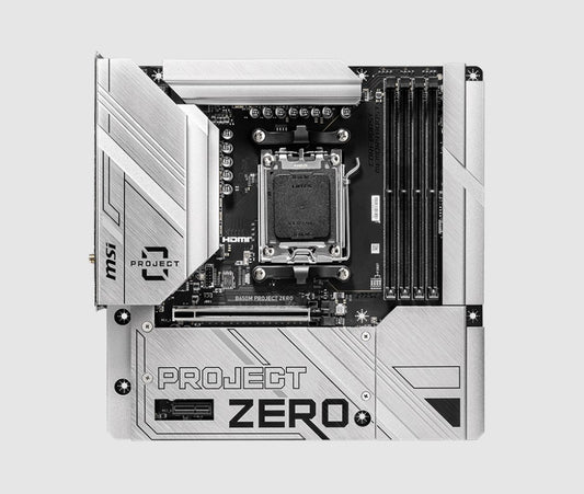 MSI B650M PROJECT ZERO Motherboard, AMD B650, 4x DDR5 128GB, 1x HDMI, 2x M.2, USB 3.2 Type A x9
