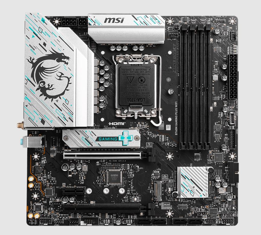 MSI B760M GAMING PLUS WIFI ATX Motherboard, 4x DDR5~192GB, 5x PCI-E x 16, 2x M.2, 4x SATA, 2x USB 3.2 , 4x USB 2.0 1 USBx C