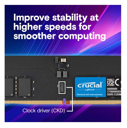 Crucial 32GB (2x16GB) DDR5 CUDIMM 6400MHZ CL52 Desktop PC Memory for Intel Core