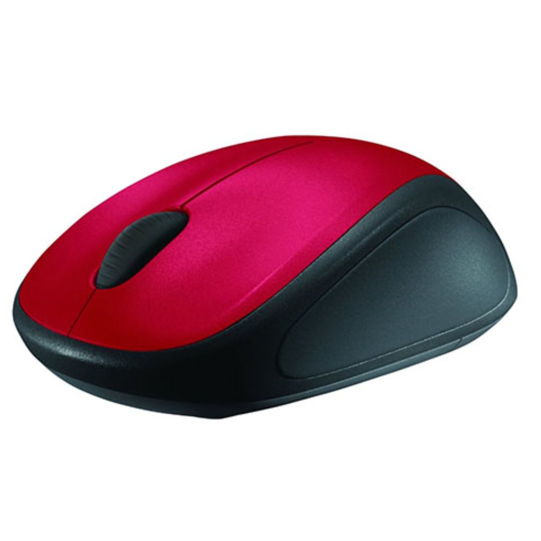 Logitech M235 Wireless Mouse — Red, Contoured Design, Advanced Optical Tracking