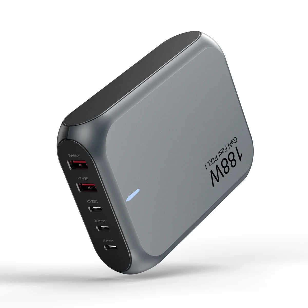 USP 188W Five Ports USB-C PD GaN Wall Charger Black - 3x USB-C, 2x USB-A, Efficient, High Quality, Tablet, Laptop,Watch, iPhone, 2 Year Warranty