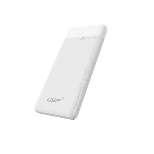 USP 10K mAh Power Bank White - 20W Fast Charge, 2 USB-Outputs, 1x USB-C, 1x USB-A, Indicator Light, Safer Charging,Large Compatibility,2 Year Warranty