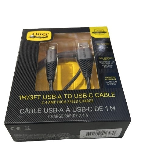 OtterBox USB-C to USB-A Cable (1M) - Black (78-51411), Samsung Galaxy,Apple iPhone,iPad,MacBook,Google,OPPO,Nokia, 2 Years Warranty