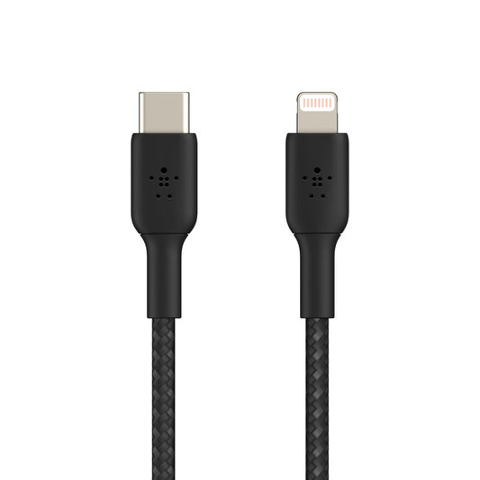 Belkin BoostCharge Braided Lightning to USB-C Cable (2M) - Black(CAA004bt2MBK),3A/18W,480Mbps,30K+ Bends, Apple iPhone,MFI-Certified,2 Years Warranty