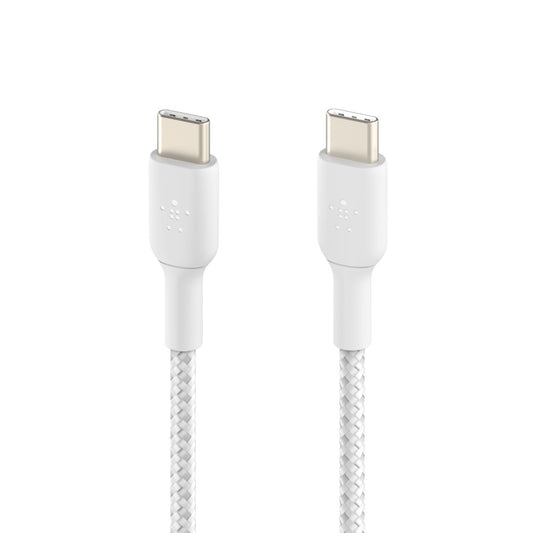 Belkin BoostCharge Braided USB-C to USB-C Cable (1M) - White (CAB004bt1MWH), 3A/60W, 480Mbps, 30K+ Bends, Apple, USB-IF Certified, 2 Year Warranty