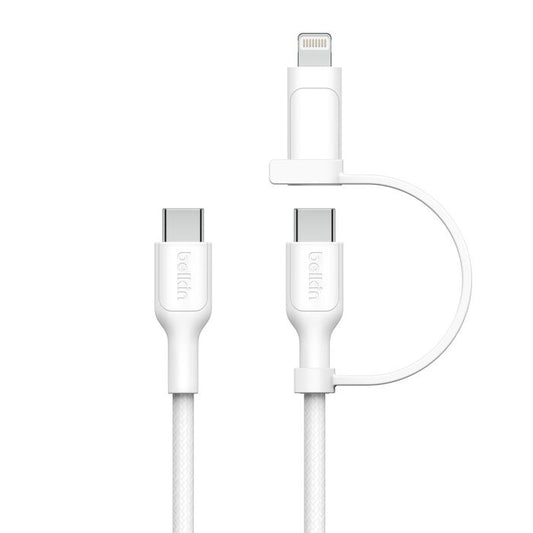 Belkin BoostCharge Pro 2-in-1 USB-C to USB-C/ Lightning (1.5M) - White (CAC003fq1.5MWH), 60W, 480Mbps, 30K+ Bends, Intertek-Certified,2 Years Warranty