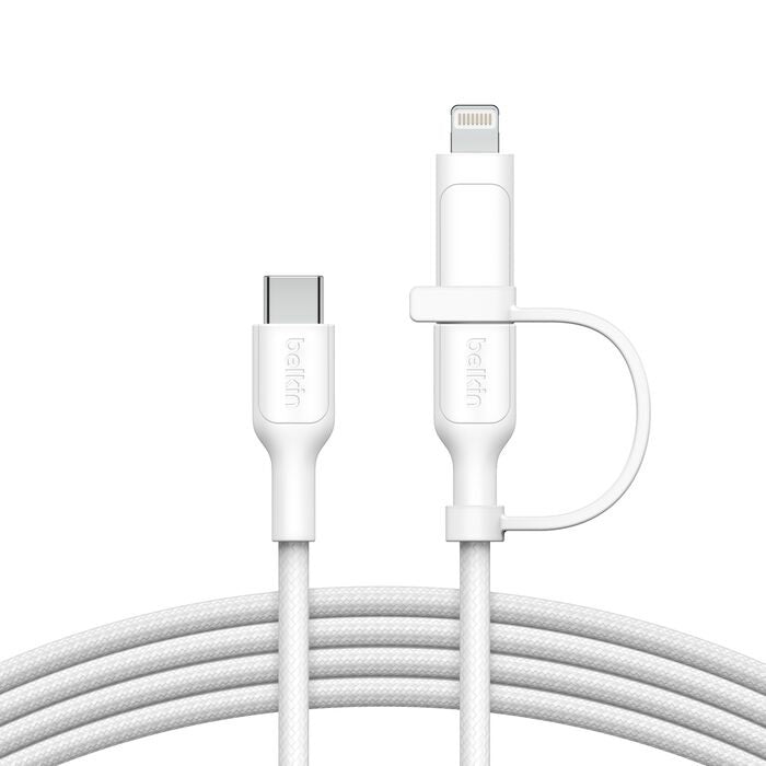 Belkin BoostCharge Pro 2-in-1 USB-C to USB-C/ Lightning (1.5M) - White (CAC003fq1.5MWH), 60W, 480Mbps, 30K+ Bends, Intertek-Certified,2 Years Warranty