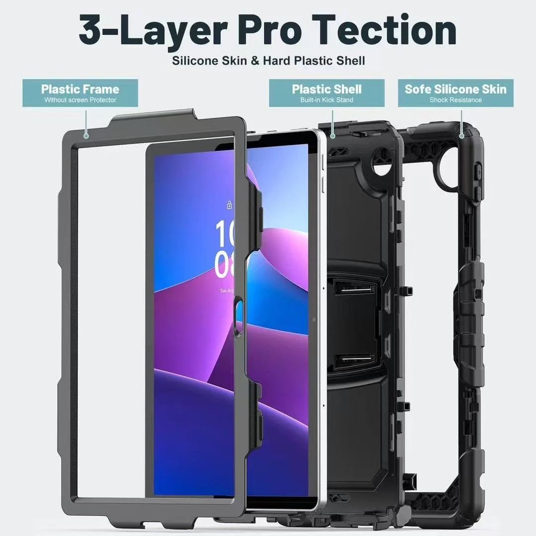 USP Rugged Lenovo Tab 10.1' Case Black - Built-in-Kickstand, Shoulder Strap, DropProof, ShockProof, 3 Year Warranty