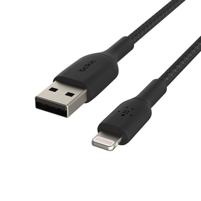 Belkin BoostCharge Braided Lightning to USB-A Cable (2M) - Black (CAA002bt2MBK), 2.4A/12W, 480Mbps, 30K+ Bends, MFI-Certified, 2 Years Warranty