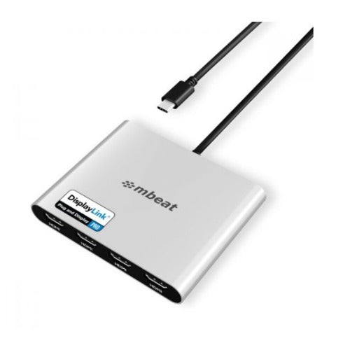 mbeat® USB-C Quad 4K HDMI DisplayLink® Adapter with PD Pass-through Quad 4K@60Hz 4 × HDMI 2.0 1 × USB-C 3.1 1 × USB-C PD 3.0 Supports up to 90W