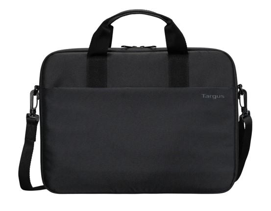 Targus 15'-16' Intellect® Slim Briefcase Zippered padded front pocket Removable adjustable shoulder strap carry handles water-resistant fabric Black