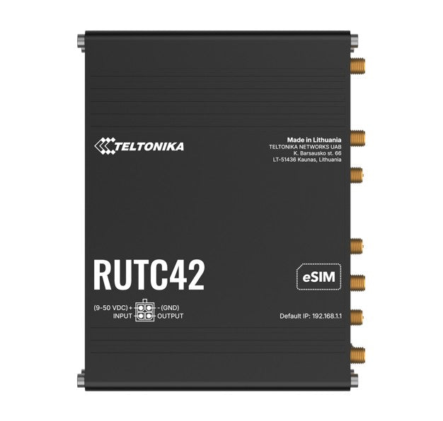Teltonika RUTC42 DUAL MODEM EDGE ROUTER, LTE Cat 4 with dual modem, failover, load balancing, WI-FI 6, 5x Gigabit Ethernet Ports, PSU included.