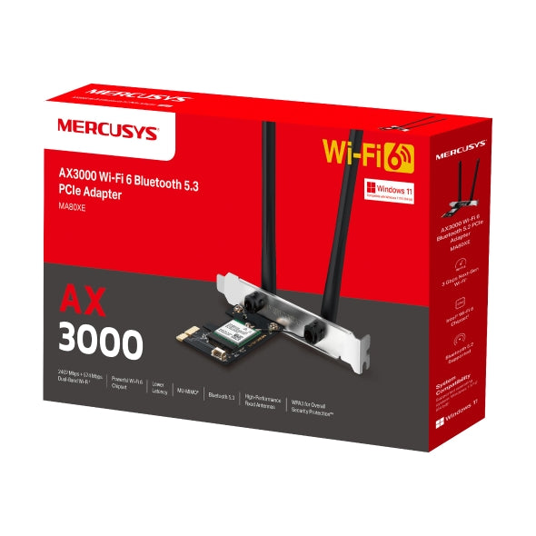 Mercusys MA80XE AX3000 Wi-Fi 6 Bluetooth 5.2 PCIe Adapter, 2402Mbps @5 GHz, 574M