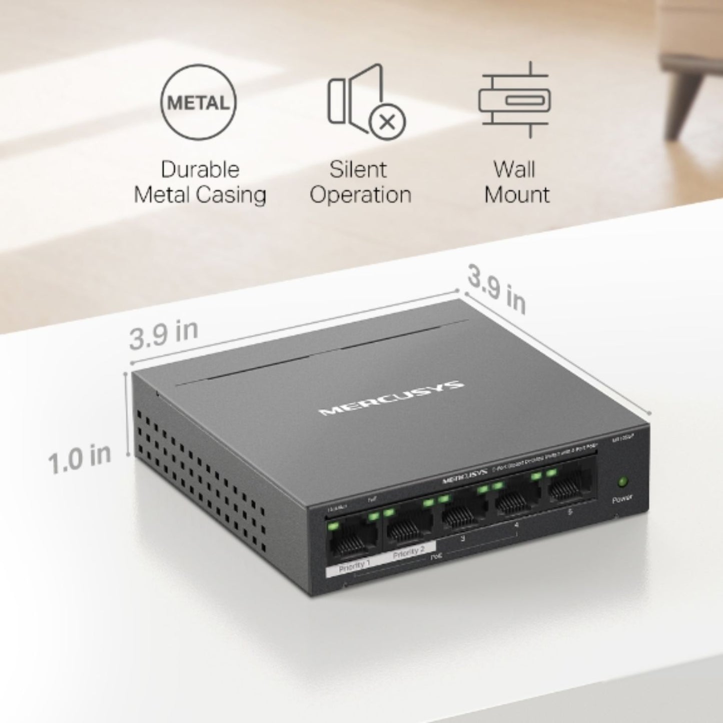 Mercusys MS105GP 5-Port Gigabit Desktop Switch with 4-Port PoE+, 10/100/1000 Mbp