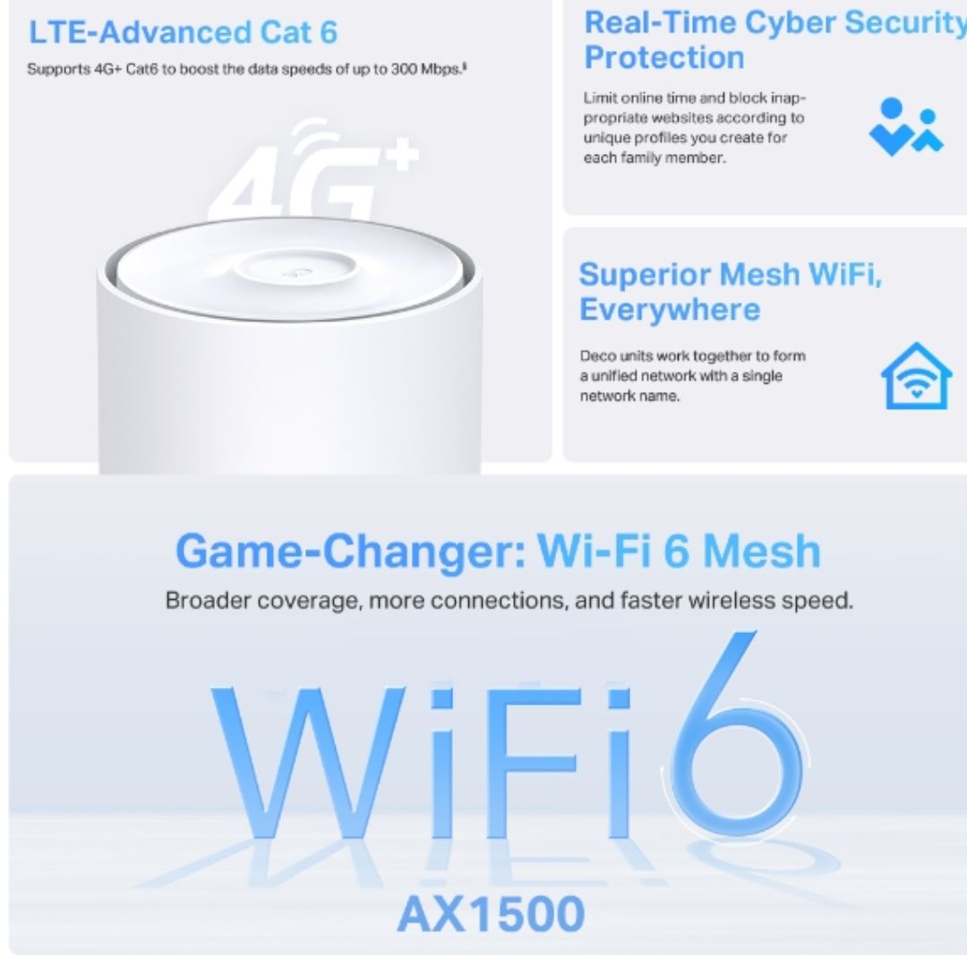 TP-Link Deco X10-4G(1-pack) 4G+ AX1500 Whole Home Mesh WiFi 6 Gateway
