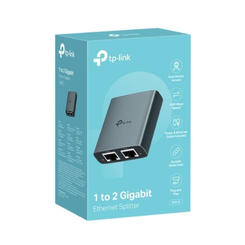 TP-Link EH210 1 to 2 Gigabit Ethernet Splitter, 1Gbps , 3 × RJ45 1Gbps Ports, 1 × USB-C Power Supply Port, Aluminum Alloy Case