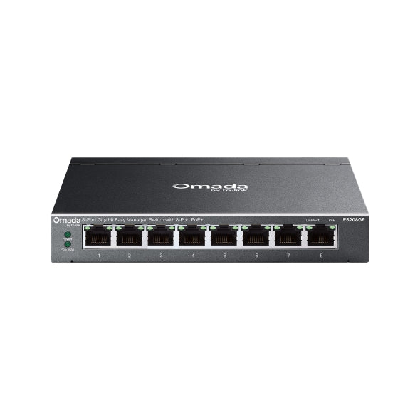TP-Link ES208GP Omada 8-Port Gigabit Easy Managed Switch with 8-Port PoE+, 8× Gigabit PoE+ Ports , 802.3at/af, 64 W PoE Power, Desktop Steel Case an