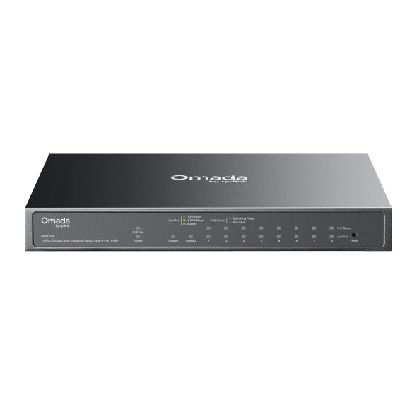 (CH)TP-Link ES210GP Omada 10-Port Gigabit Easy Managed Switch with 8-Port PoE+, 8× Gigabit PoE+ Ports, 1x Gigabit Non-PoE Ports, 1× Combo Gigabit RJ4