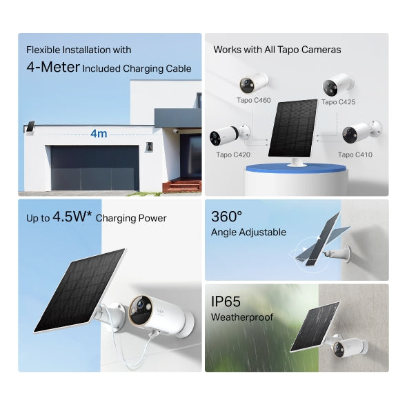 TP-Link Tapo A202 Solar Panel, Works with Tapo Battery Cameras, Flexible Installation