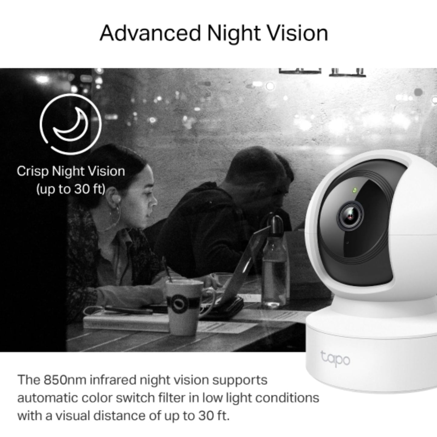 TP-Link Tapo C212, Pan/Tilt Home Security Wi-Fi Camera, 2K (2304x1296), 2.4 GHz, Horizontal 360º, 1 × Ethernet Port,Local Storage through microSD Card