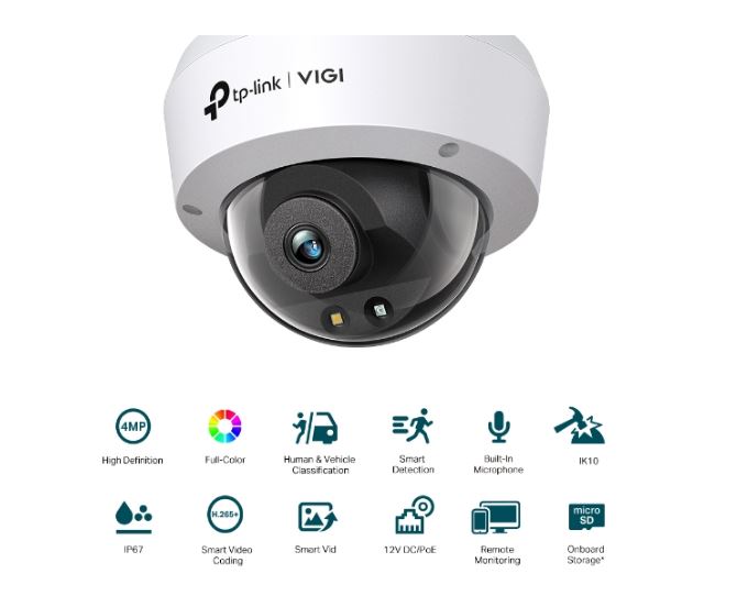 TP-Link VIGI 4MP C240(2.8mm) Full-Color Dome Network Camera, 2.8mm Lens, Smart D