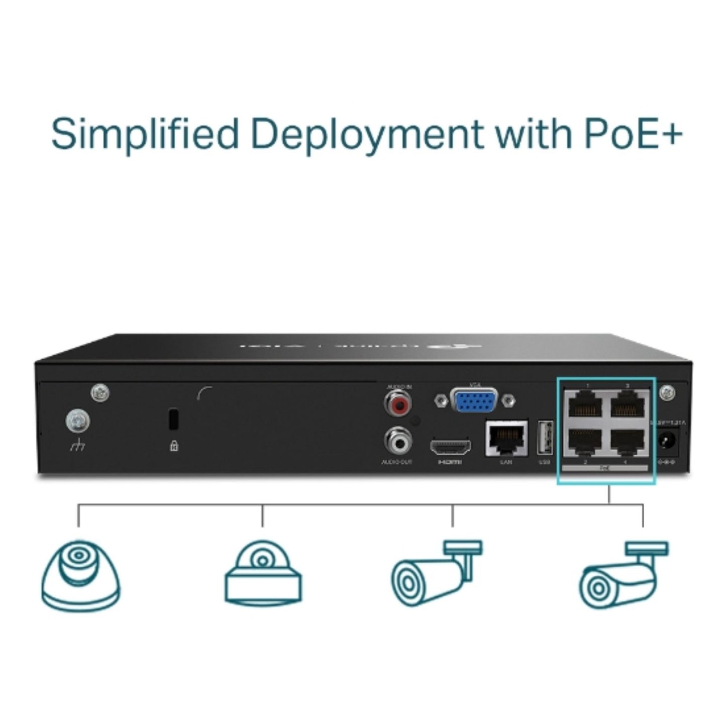 TP-Link VIGI NVR1004H-4P 4 Channel PoE+ Network Video Recorder, 24/7 Continuous