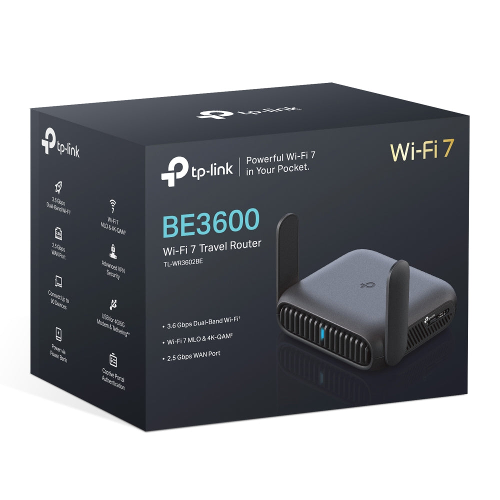 TP-Link TL-WR3602BE BE3600 Dual-Band Wi-Fi 7 Portable Travel Router 688 Mbps at 2.4 GHz at + 2882 Mbps at 5GHz, 2.5G Multi-Gig Connectivity