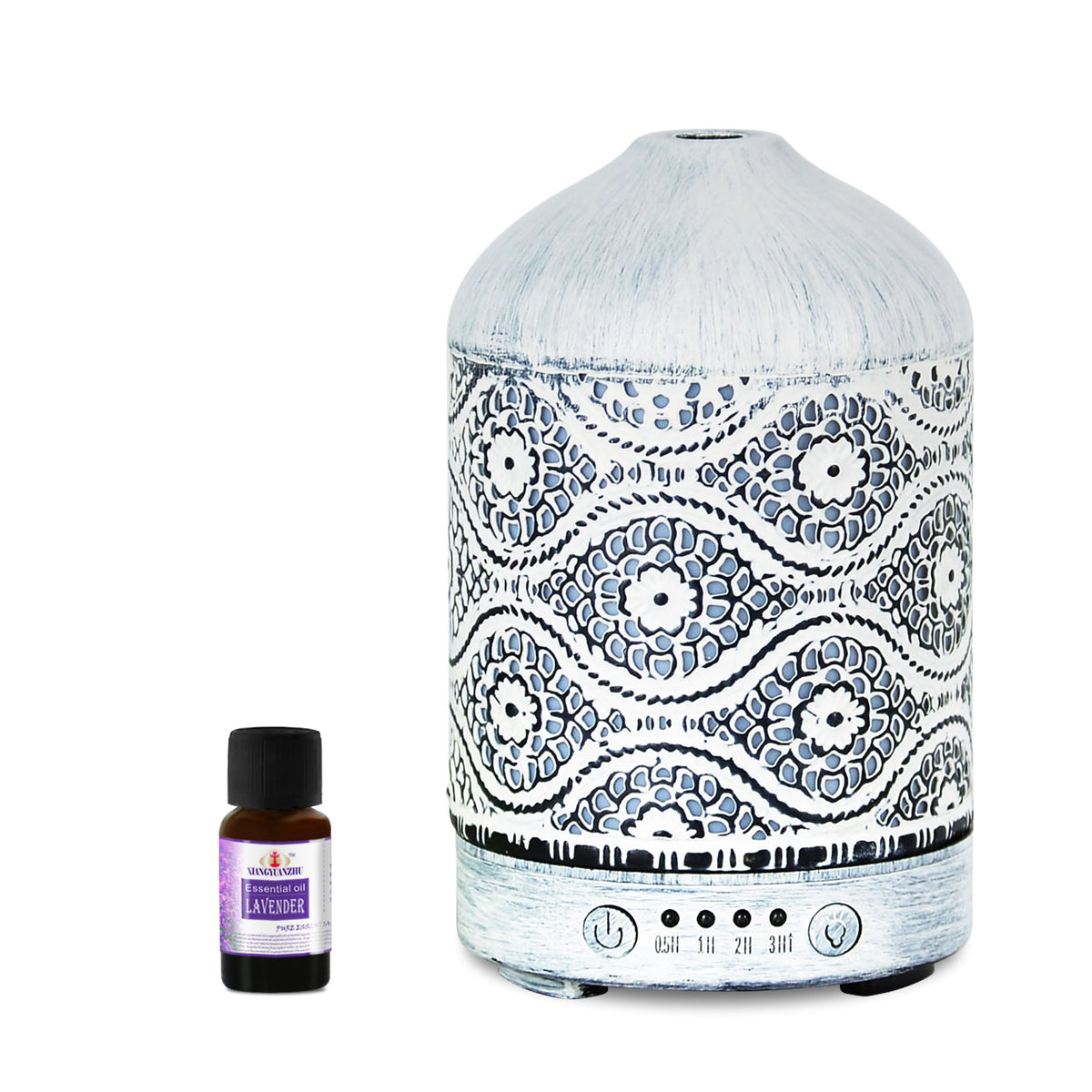 (LS) mbeat® activiva Metal Essential Oil and Aroma Diffuser-Vintage White -100ml Built-in 7 LED colour changing Auto stop misting Product