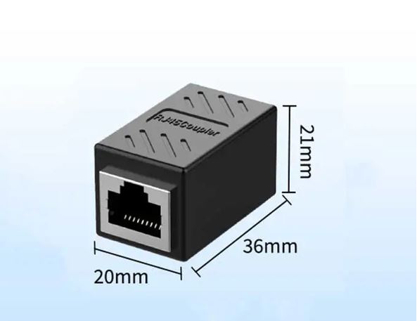 Oxhorn RJ45 Ethernet Inline 8 pins Coupler / Joiner Female to Female F-F Gold plated connections Black Retail bag