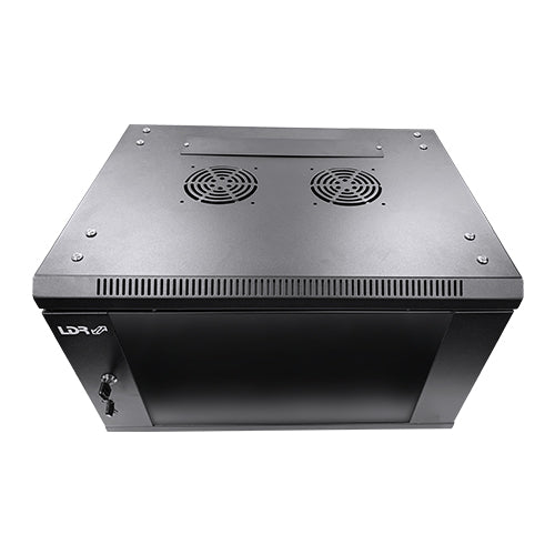 LDR Assembled 6U Wall Mount Cabinet (600mm x 450mm) Glass Door - Black Metal Con