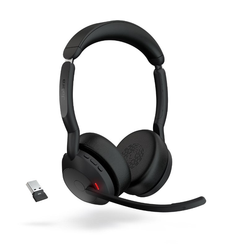 Jabra Evolve2 55 Link380a UC Stereo Stand USB-A, Link 380 Bluetooth® Adapter ,30m Wireless Range, 18 Hours Battery Life, ANC