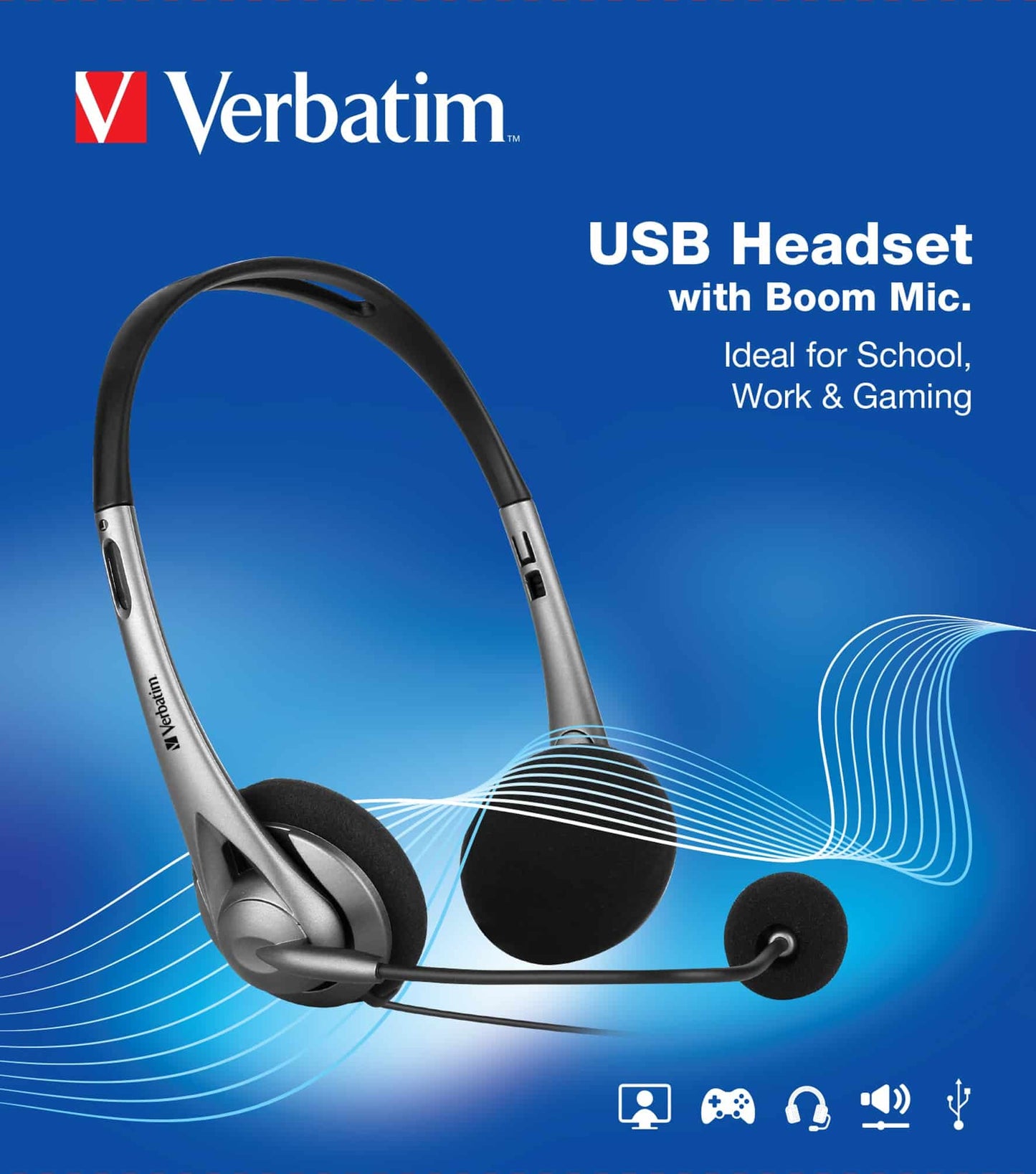 Verbatim Multimedia Headset with Boom Mic Headphone, Volume Control, USB 3.0 - G
