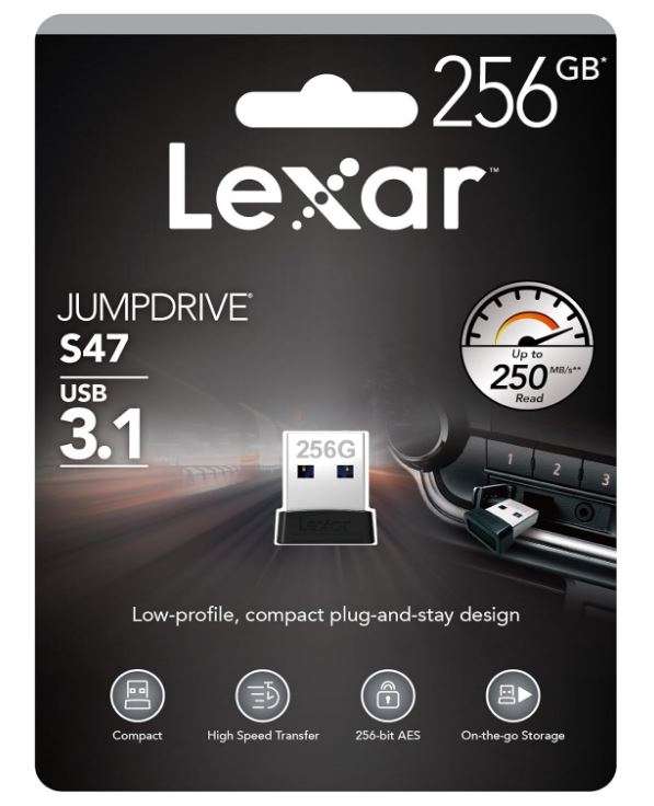 Lexar S47 256GB JumpDrive® Plug n Stay USB 3.1 Flash Drive, up to 250MB/s read