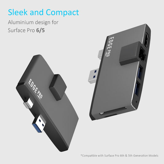 mbeat® Edge Pro Multifunction USB- C Hub for Microsoft Surface Pro 5/6 Metal Grey (HDMI, LAN, USB 3.0 Hub, Card Reader)