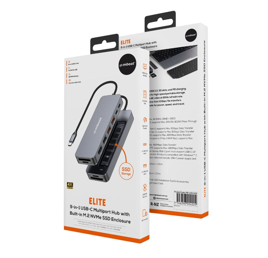 mbeat mbeat Elite 9-in-1 USB-C Multiport Hub with Built-in M.2 NVMe SSD Enclosure