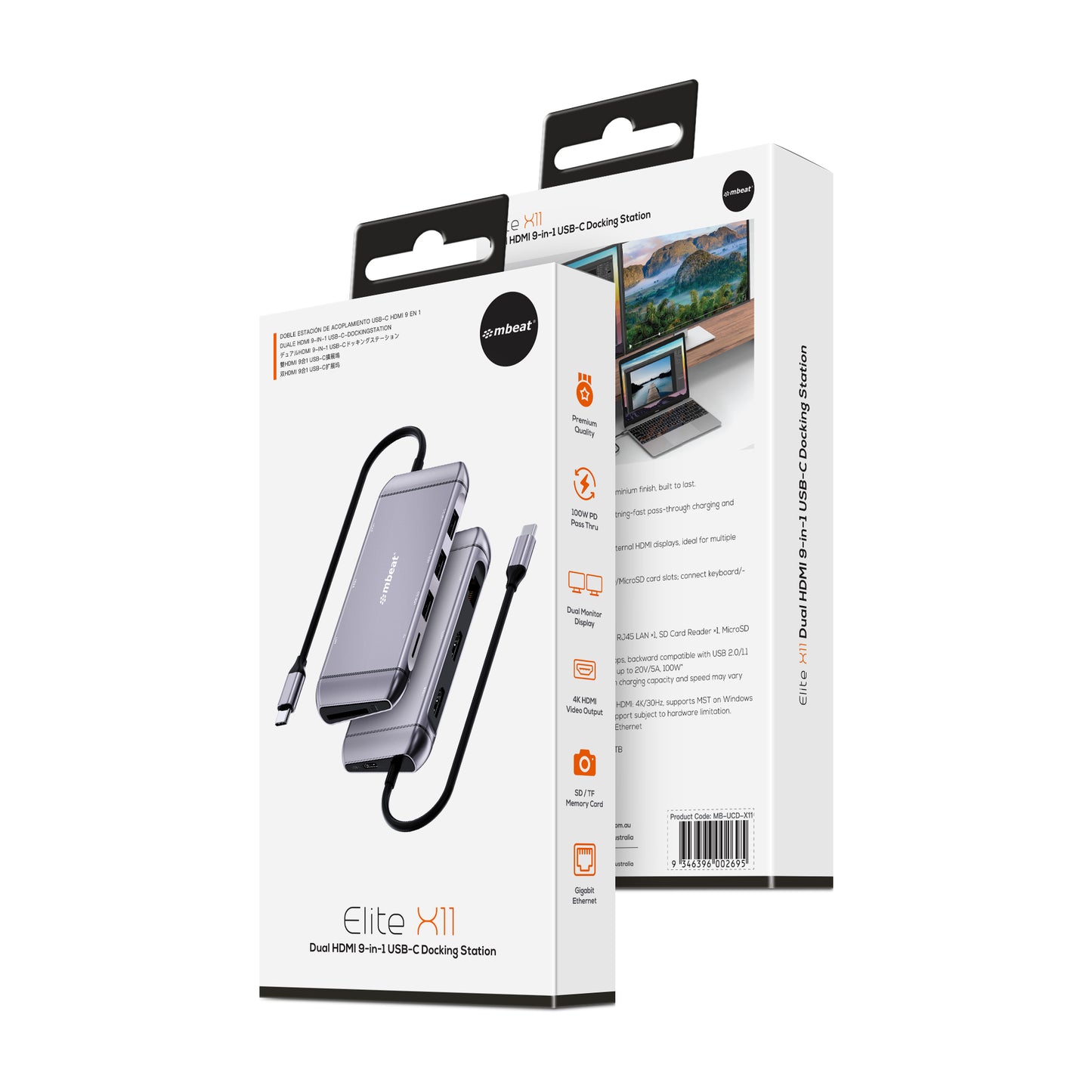 mbeat® Elite X11 Dual Display Docking Station - 2x 4K HDMI, 1xUSB-C Power Deli