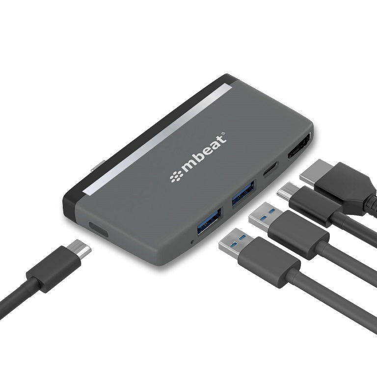 (LS) mbeat® Essential Pro 5-IN-1 USB- C Hub (4k HDMI Video, USB-C PD Pass Through Charging, USB 3.0 x 2, USB-C x 1) USB 3.0 Speed: Up to 5Gbps