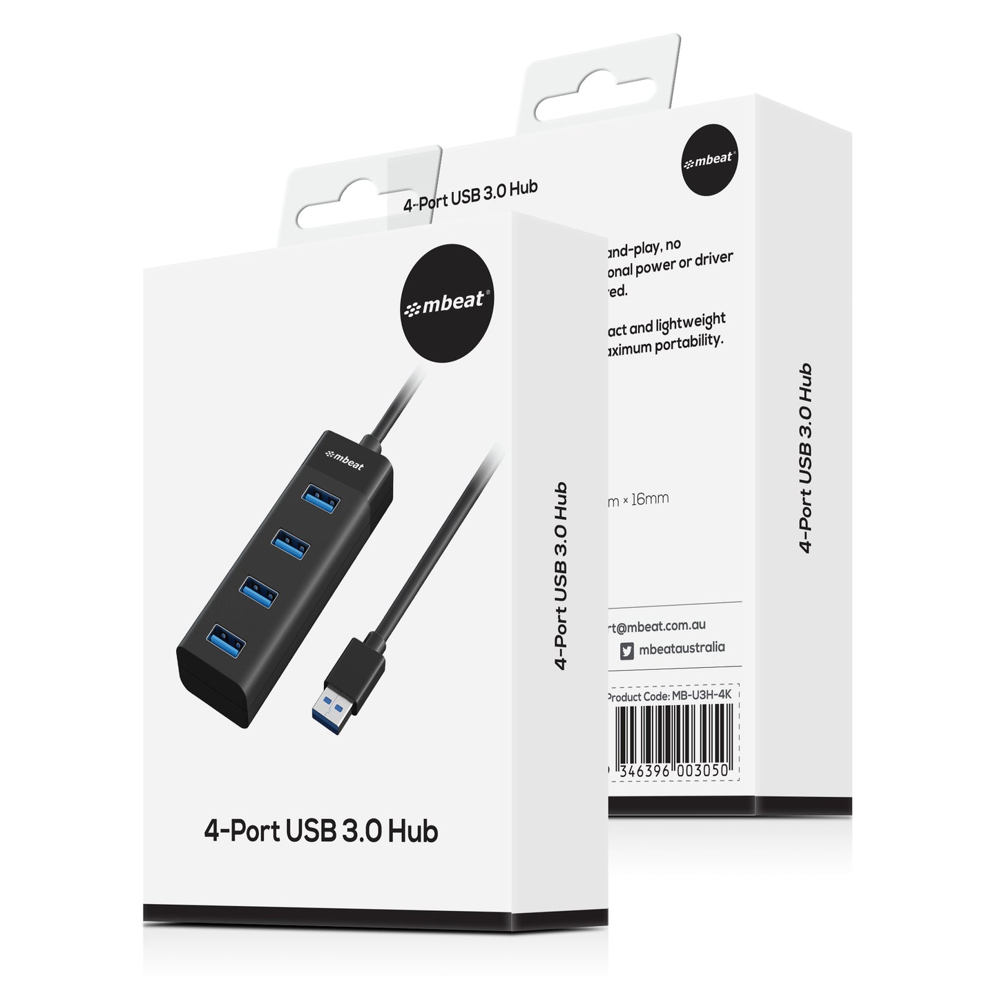 mbeat® 4-Port USB 3.0 Hub - Black