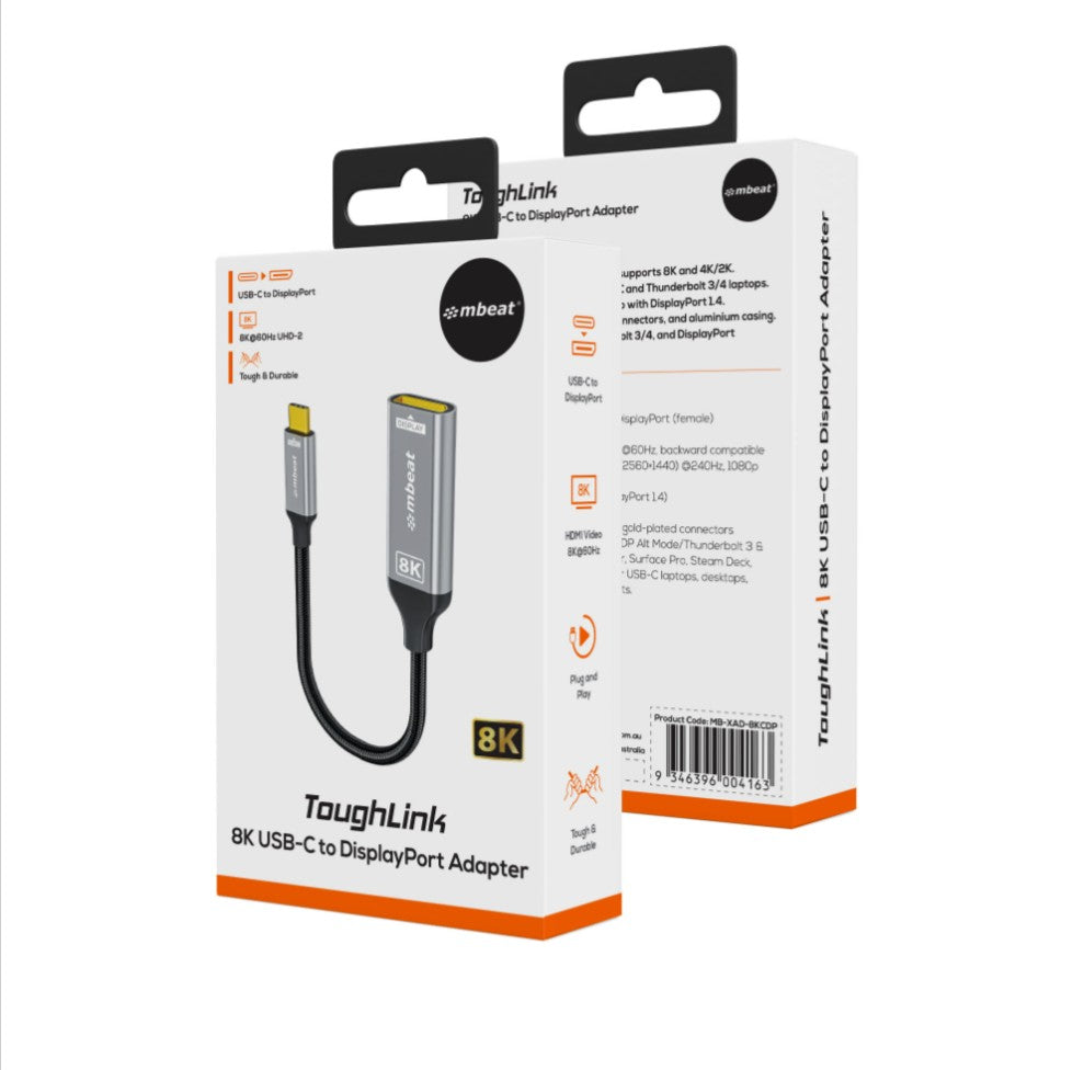 mbeat Tough Link 8K USB-C to DP Adapter - Space Grey USB-C (male) to DisplayPort