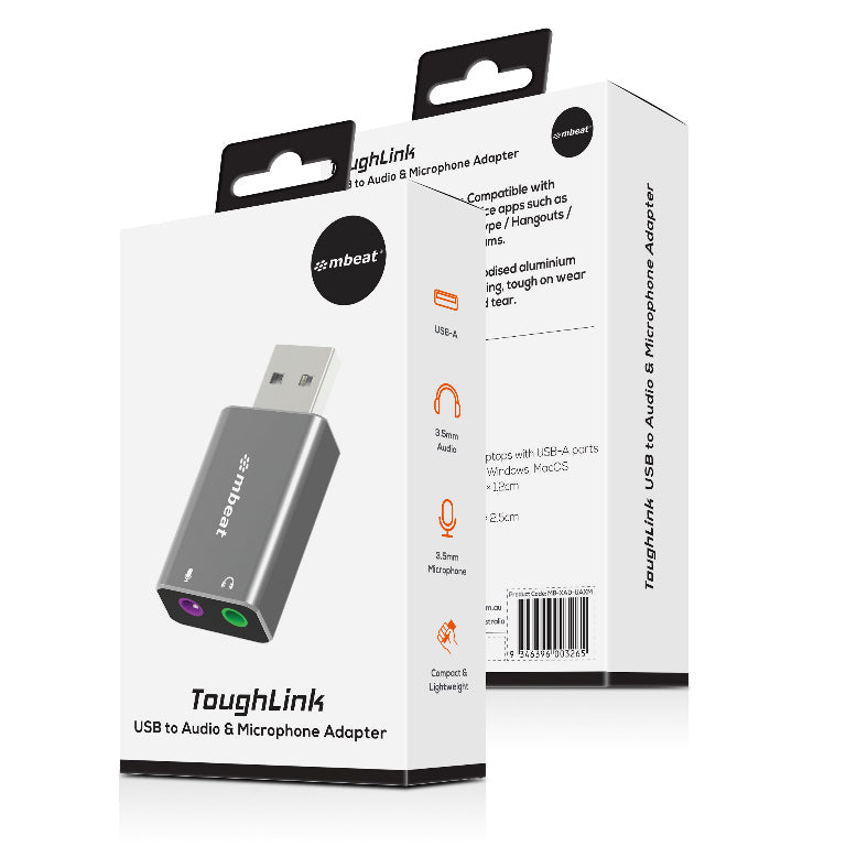 mbeat Elite USB to 3.5mm Audio and Microphone Adapter - Add Headphone Audio Jack
